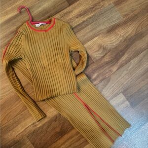 Zara Ribbed Brown skirt set with Red Trim size S